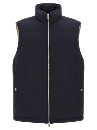 Brunello Cucinelli Technical Fabric Padded Vest With Goose Feather Insulation In Blue