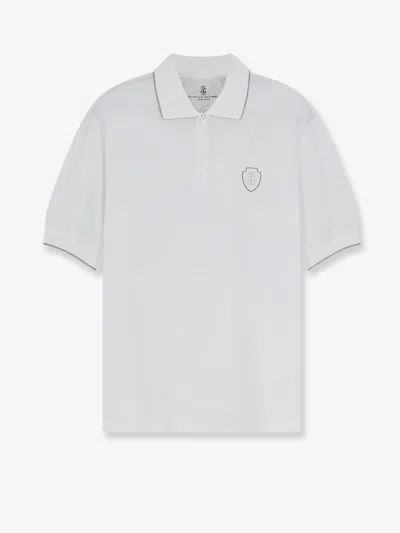 Brunello Cucinelli Technical Fabric Polo Shirt With Embroidered Logo On The Front In White