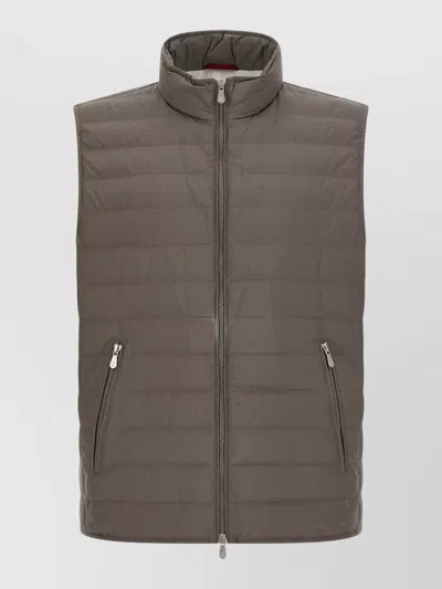 Brunello Cucinelli Technical Quilted Goose Down Utility Vest In Brown