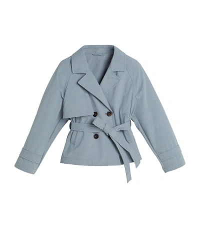 Brunello Cucinelli Kids' Belted Double-breasted Coat In Blue