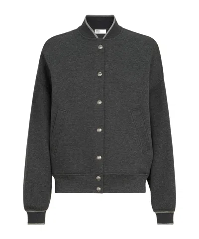 Brunello Cucinelli Techno Cotton And Cashmere Interlock Bomber Jacket In Gray