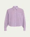 Brunello Cucinelli Techno Cotton Button-front Top With Brass Trim In Pink