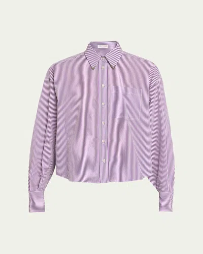 Brunello Cucinelli Techno Cotton Button-front Top With Brass Trim In Pink