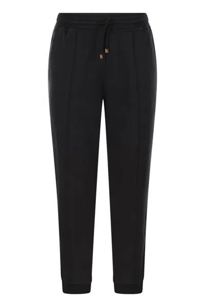 BRUNELLO CUCINELLI BRUNELLO CUCINELLI TECHNO COTTON FLEECE TROUSERS WITH ZIP ON STRETCH BOTTOM, CRETE AND PIPING