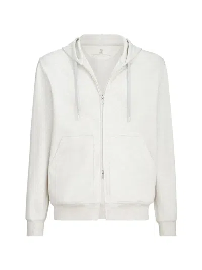 Brunello Cucinelli Techno Cotton French Terry Double Cloth Hooded Sweatshirt With Zipper In Multi