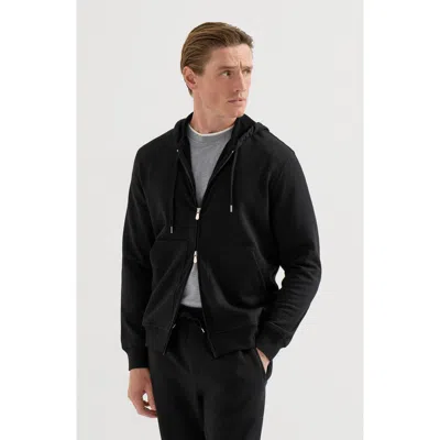 Brunello Cucinelli Techno Cotton French Terry Hooded Sweatshirt With Zipper In Black