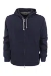 Brunello Cucinelli Techno Cotton Interlock Zip-front Hooded Sweatshirt In Navy Blue