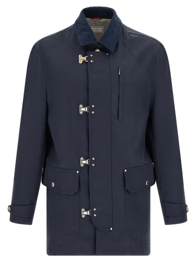 Brunello Cucinelli Techno Cotton Jacket In Blue