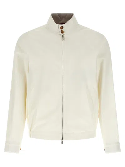 Brunello Cucinelli Techno Cotton Jacket Puffer Jackets White In Metallic