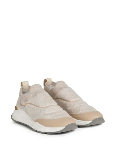 Brunello Cucinelli Kids' Techno Cotton Knit Runners With Heat-bonded Details In Neutral