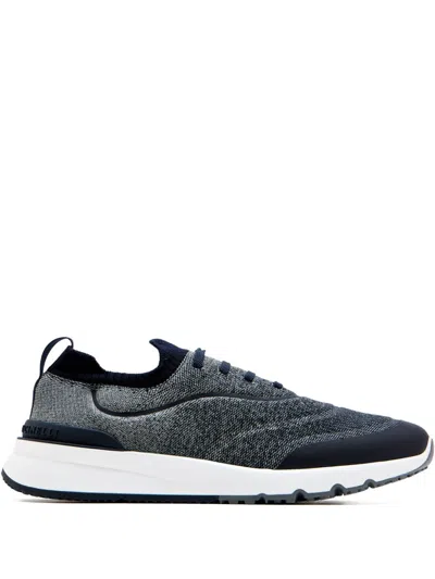 Brunello Cucinelli Techno Cotton Knit Runners With Heat Tape In Blue