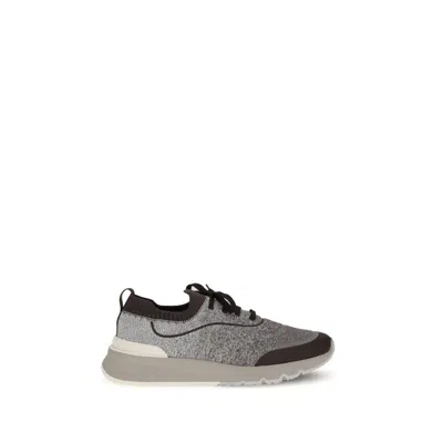 Brunello Cucinelli Men Techno Cotton Knit Sneakers Runners In Gray