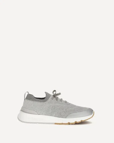 Brunello Cucinelli Men Techno Cotton Knit Sneakers Runners In Gray