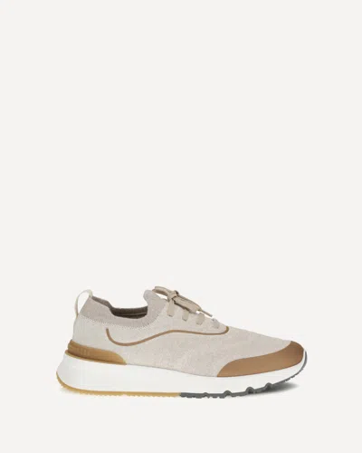 Brunello Cucinelli Men Techno Cotton Knit Sneakers Runners In White