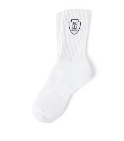 Brunello Cucinelli Techno Cotton Logo Socks In White