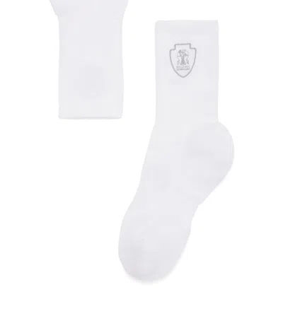 Brunello Cucinelli Techno Cotton Logo Socks In White