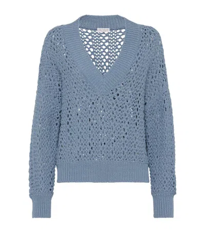 Brunello Cucinelli Techno-cotton Mesh Sweater In Blue