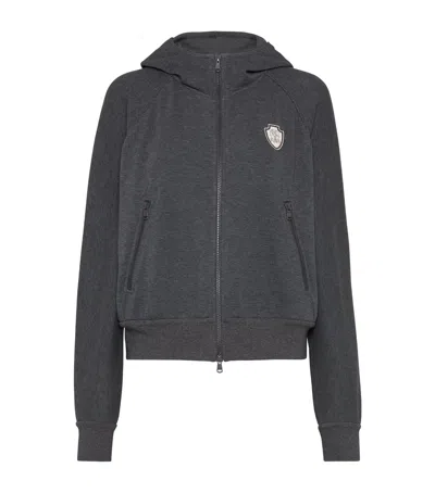 BRUNELLO CUCINELLI TECHNO COTTON PIQUÉ LOGO HOODIE