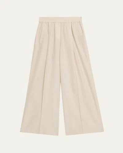 Brunello Cucinelli Techno Cotton Pleat Wide-leg Pull-on Track Pants In Pink