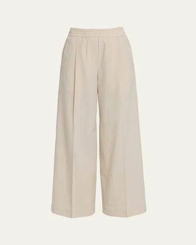Brunello Cucinelli Techno Cotton Pleat Wide-leg Pull-on Track Pants In White