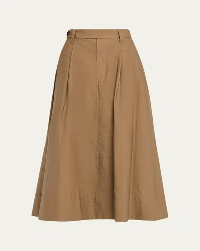 Brunello Cucinelli Techno Cotton Poplin A-line Midi Skirt In Brown
