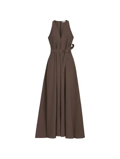 Brunello Cucinelli Techno Cotton Poplin Belted Dress In Brown