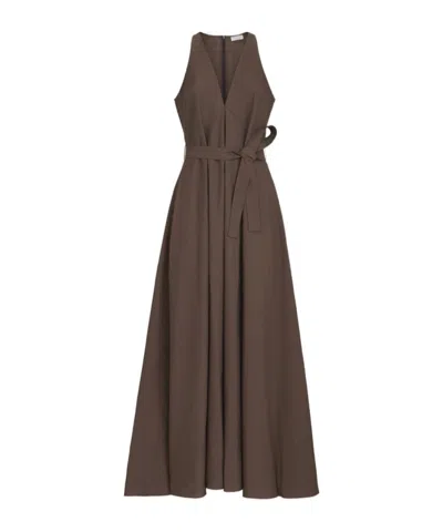 Brunello Cucinelli Techno-cotton Poplin Belted Maxi Dress In Transparent