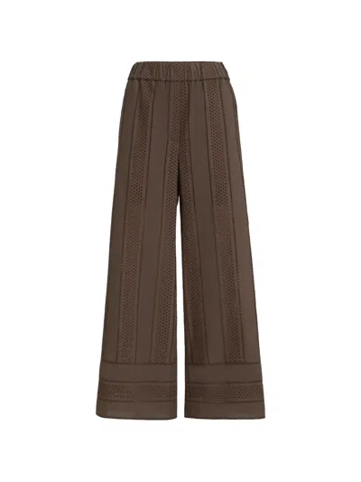 Brunello Cucinelli Techno Cotton Poplin Broderie Anglaise Track Trousers In Brown