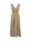 Brunello Cucinelli Techno Cotton Poplin Dress With Precious Shoulder Detail In Brown
