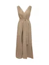 Brunello Cucinelli Techno Cotton Poplin Dress With Precious Shoulder Detail In Brown