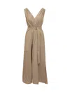 Brunello Cucinelli Techno Cotton Poplin Dress With Precious Shoulder Detail In Cartone