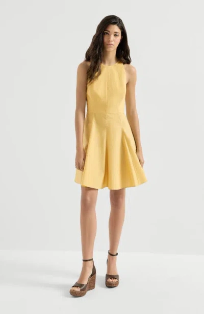 Brunello Cucinelli Techno Cotton Poplin Mini Dress In Yellow