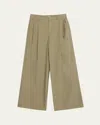 Brunello Cucinelli Techno Cotton Poplin Pleated Wide-leg Sartorial Pants In Green