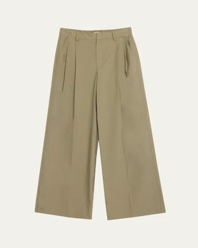 Brunello Cucinelli Techno Cotton Poplin Pleated Wide-leg Sartorial Pants In Green