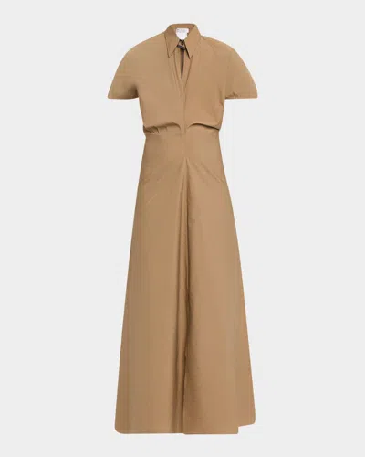 Brunello Cucinelli Techno Cotton Poplin Short-sleeve Maxi Shirtdress In Brown