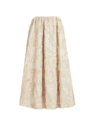 Brunello Cucinelli Techno Cotton Poplin Skirt With Dazzling Seabed Embroidery In Neutral