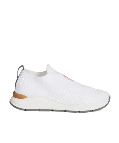 Brunello Cucinelli Kids' Techno Cotton Slip-on Runners With Embroidered Logo In White