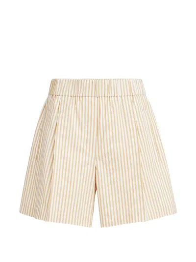 Brunello Cucinelli Techno Cotton Striped Seersucker Shorts With Monili In Yellow