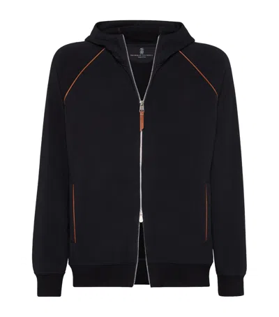 Brunello Cucinelli Techno Cotton Zip-up Hoodie In Black