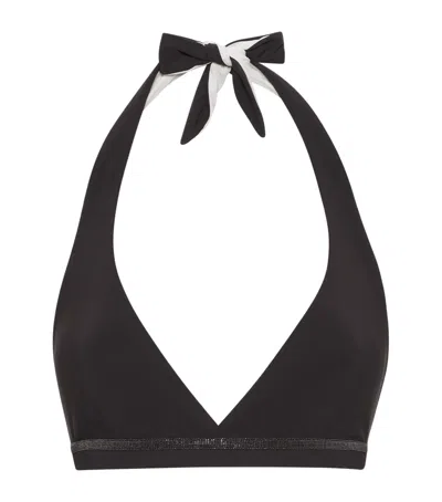 Brunello Cucinelli Techno Jersey Bikini Top In Brown