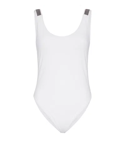 Brunello Cucinelli Techno Jersey Monili-trim Swimsuit In White
