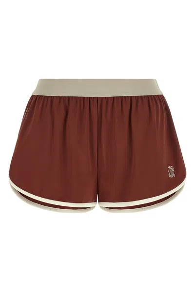 Brunello Cucinelli Techno Jersey Shorts In Bordeaux