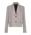 Brunello Cucinelli Techno Linen Stripe Cropped Blazer In Gray