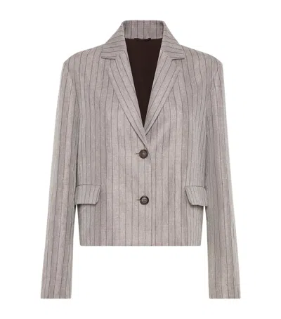 BRUNELLO CUCINELLI TECHNO LINEN STRIPE CROPPED BLAZER