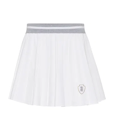 Brunello Cucinelli Techno Poplin Pleated Mini Skirt In White