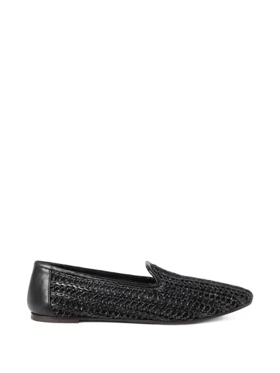 Brunello Cucinelli Techno Raffia And Calfskin Flats In Black