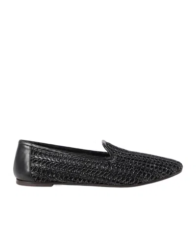 Brunello Cucinelli Techno Raffia And Calfskin Flats In Black