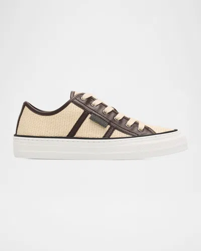 Brunello Cucinelli Techno Raffia & Leather Low-top Sneakers In Multi