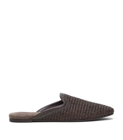 BRUNELLO CUCINELLI TECHNO-RAFFIA EMBELLISHED SLIDES