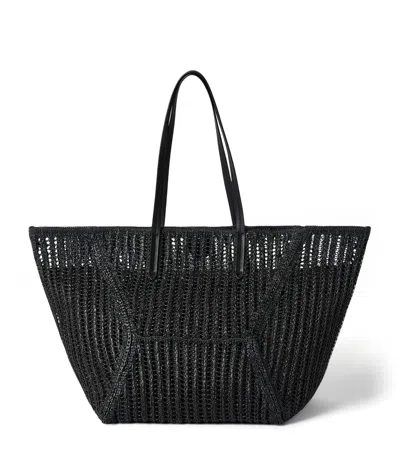 Brunello Cucinelli Techno Raffia Knit Bc Duo Tote Bag In Black